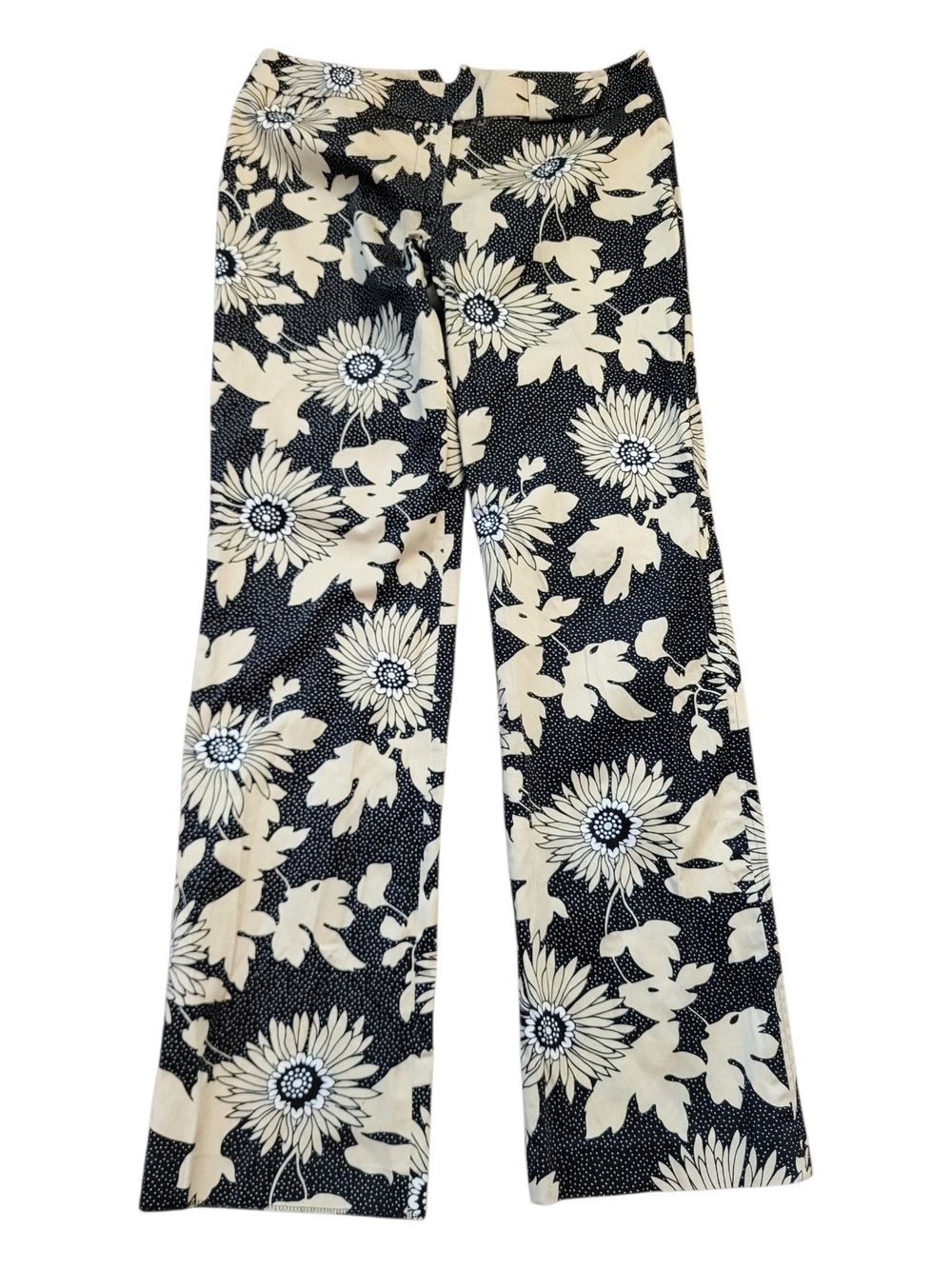 Vintage Ann Taylor LOFT Black and Cream Floral Wide-Leg Stretch Trousers - Sz 4